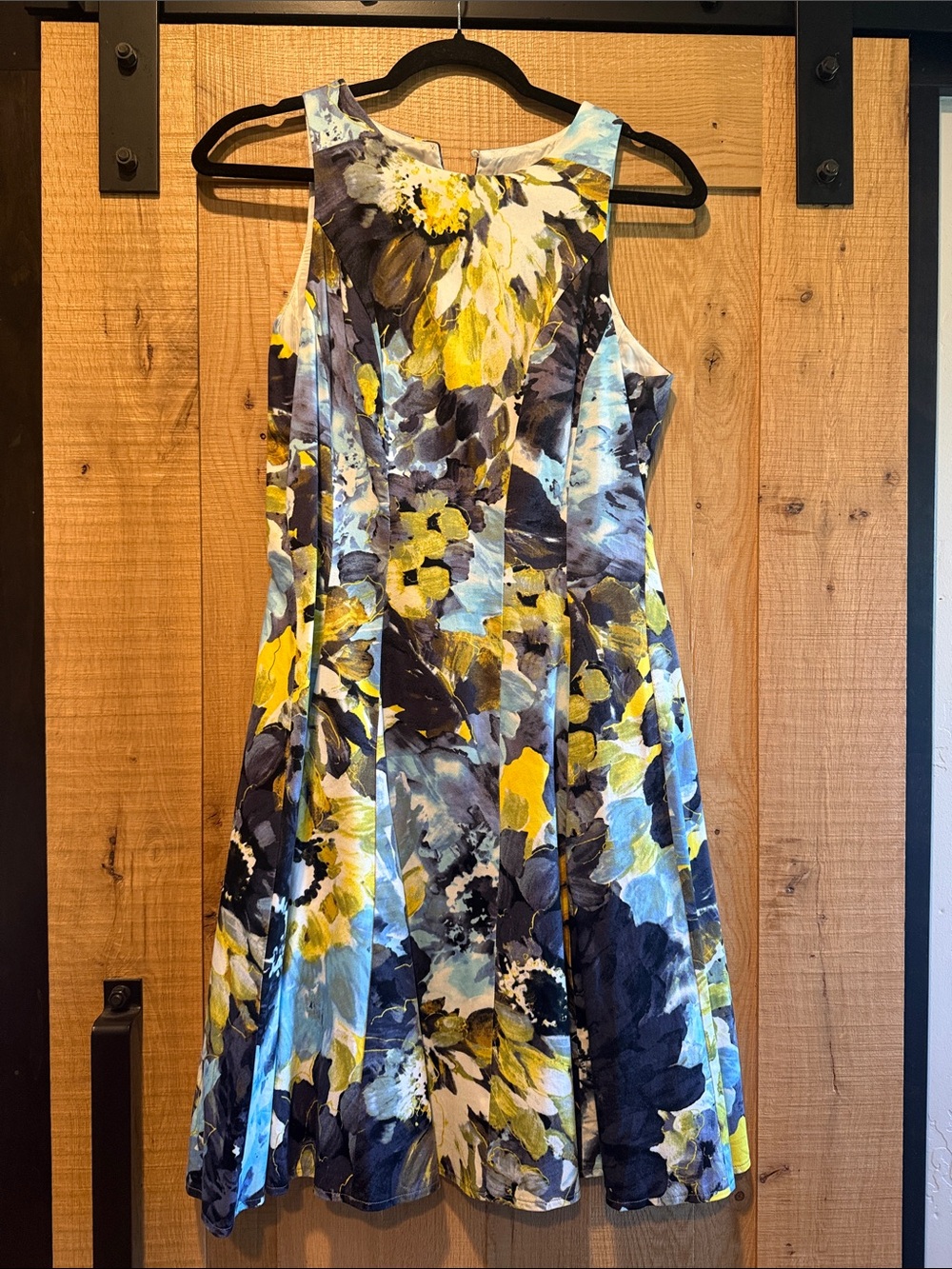 Maggy London Floral Midi Dress in Yellow, Blue and Navy